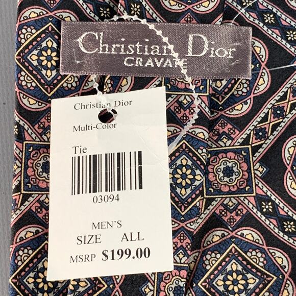 CHRISTIAN DIOR Black Purple Abstract Silk Tie - Picture 4 of 5